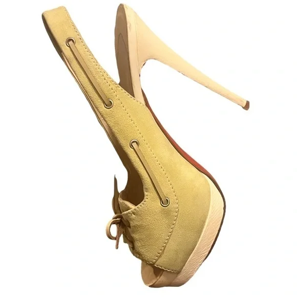 Barely worn Louboutin Jefferson Plato 140 suede/cervo heel toe in yellow sz. 38‌ - Picture 11 of 13